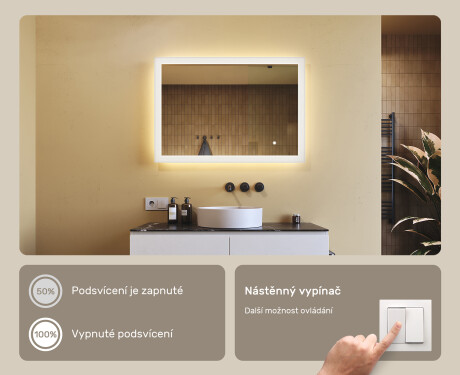 Obdélníkové zrcadlo do koupelny s LED osvětlením 100x70cm s Dual color, Vypínač dotykový #4