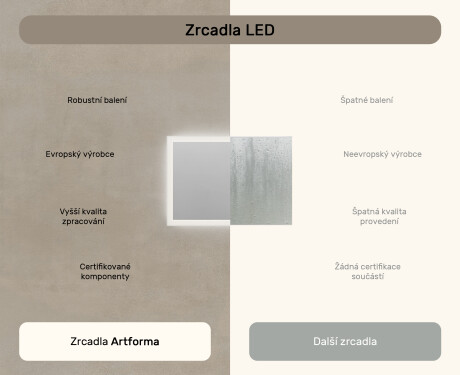 Obdélníkové zrcadlo do koupelny s LED osvětlením 100x70cm s Dual color, Vypínač dotykový #6