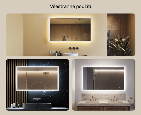 Obdélníkové zrcadlo do koupelny s LED osvětlením 120x70cm s Dual color, Vypínač dotykový #2