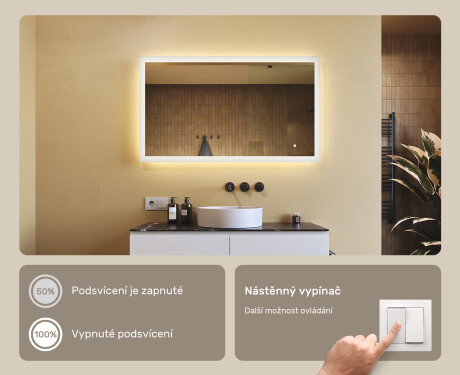 Obdélníkové zrcadlo do koupelny s LED osvětlením 120x70cm s Dual color, Vypínač dotykový #4