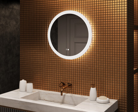 kulaté zrcadlo do koupelny s osvětlením LED 60cm s Dual color, Vypínač dotykový, Topná rohož