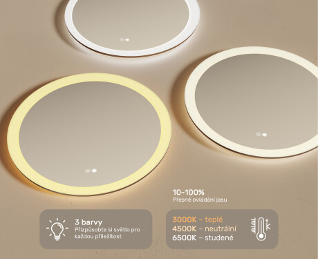 kulaté zrcadlo do koupelny s osvětlením LED 60cm s Dual color, Vypínač dotykový, Topná rohož #3