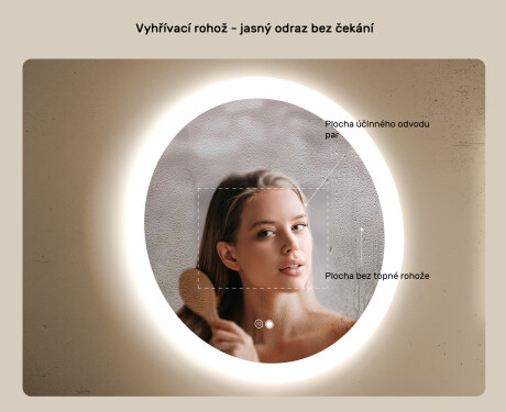kulaté zrcadlo do koupelny s osvětlením LED 60cm s Dual color, Vypínač dotykový, Topná rohož #5