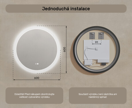 kulaté zrcadlo do koupelny s osvětlením LED 60cm s Dual color, Vypínač dotykový, Topná rohož #8