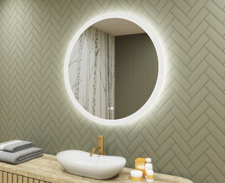 kulaté zrcadlo do koupelny s osvětlením LED 80cm s Dual color, Vypínač dotykový, Topná rohož