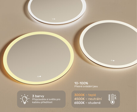 kulaté zrcadlo do koupelny s osvětlením LED 80cm s Dual color, Vypínač dotykový, Topná rohož #3