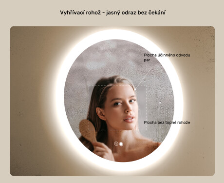 kulaté zrcadlo do koupelny s osvětlením LED 80cm s Dual color, Vypínač dotykový, Topná rohož #5