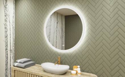 kulaté zrcadlo do koupelny s osvětlením LED 80cm s Dual color, Vypínač dotykový, Topná rohož