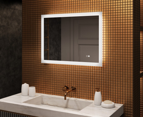 Obdélníkové koupelnové zrcadlo s osvětlením LED 80x60cm s Dual color, Vypínač dotykový, Topná rohož