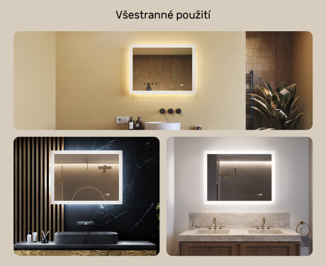 Obdélníkové koupelnové zrcadlo s osvětlením LED 80x60cm s Dual color, Vypínač dotykový, Topná rohož #2