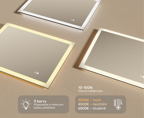 Obdélníkové koupelnové zrcadlo s osvětlením LED 80x60cm s Dual color, Vypínač dotykový, Topná rohož #3