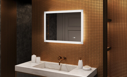 Obdélníkové koupelnové zrcadlo s osvětlením LED 80x60cm s Dual color, Vypínač dotykový, Topná rohož