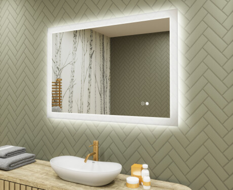 Obdélníkové koupelnové zrcadlo s osvětlením LED 100x70cm s Dual color, Vypínač dotykový, Topná rohož