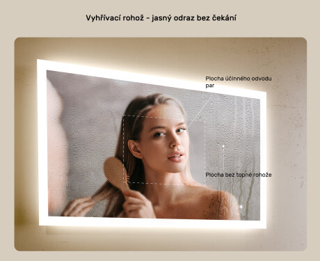 Obdélníkové koupelnové zrcadlo s osvětlením LED 100x70cm s Dual color, Vypínač dotykový, Topná rohož #5