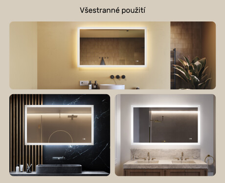 Obdélníkové zrcadlo do koupelny s LED osvětlením 120x70cm s Dual color, Vypínač dotykový, Topná rohož #2