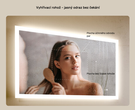 Obdélníkové zrcadlo do koupelny s LED osvětlením 120x70cm s Dual color, Vypínač dotykový, Topná rohož #5