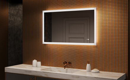 Obdélníkové zrcadlo do koupelny s LED osvětlením 120x70cm s Dual color, Vypínač dotykový, Topná rohož