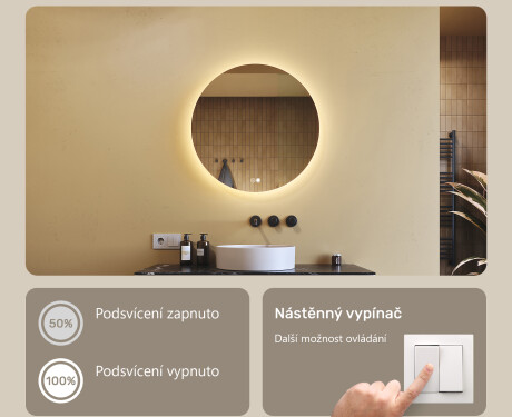 Kulaté zrcadlo s podsvícením 60 cm, duální barva, dotykový spínač, vyhřívací podložka #3