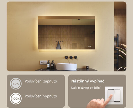 Obdélníkové koupelnové zrcadlo s LED podsvícením 80x60/60x80 cm, duální barva, dotykový spínač, vyhřívací podložka #3