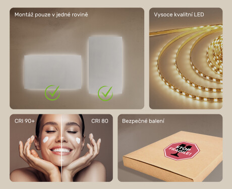 Obdélníkové koupelnové zrcadlo s LED podsvícením 80x60/60x80 cm, duální barva, dotykový spínač, vyhřívací podložka #5