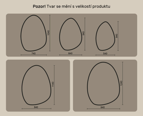 Neregulární zrcadlo s osvětlením, 64×94 cm, dvojbarevné, dotykový spínač, topná podložka #10