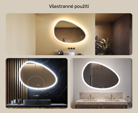 Neregulární zrcadlo s osvětlením, 114×84 cm, dvojbarevné, dotykový spínač, topná podložka #2