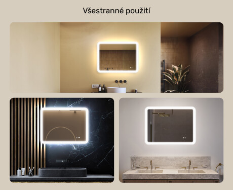Zaoblené koupelnové zrcadlo s LED osvětlením, 80×60 cm, dvojbarevné, dotykový spínač, topná podložka #2