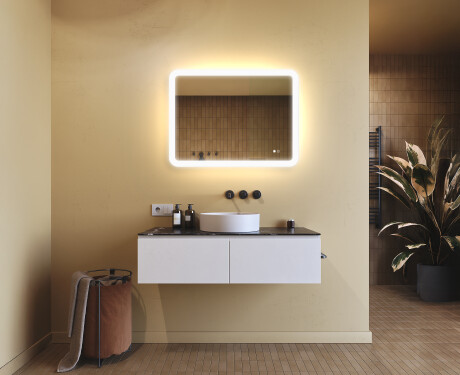 Zaoblené koupelnové zrcadlo s LED osvětlením, 80×60 cm, dvojbarevné, dotykový spínač, topná podložka #9