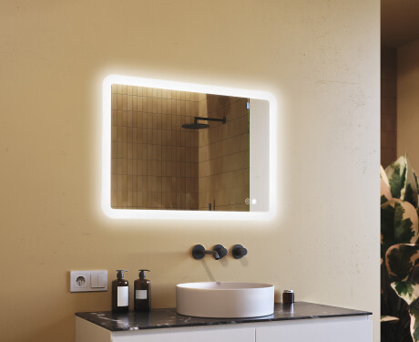 Zaoblené koupelnové zrcadlo s LED osvětlením, 100×70 cm, dvojbarevné, dotykový spínač, topná podložka