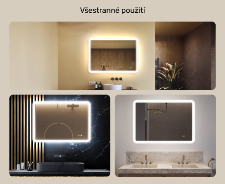 Zaoblené koupelnové zrcadlo s LED osvětlením, 100×70 cm, dvojbarevné, dotykový spínač, topná podložka #2