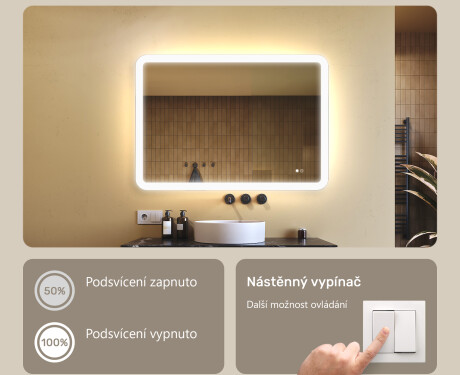 Zaoblené koupelnové zrcadlo s LED osvětlením, 100×70 cm, dvojbarevné, dotykový spínač, topná podložka #4