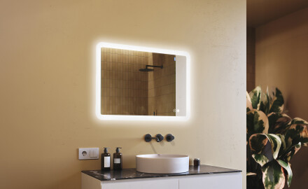 Zaoblené koupelnové zrcadlo s LED osvětlením, 100×70 cm, dvojbarevné, dotykový spínač, topná podložka