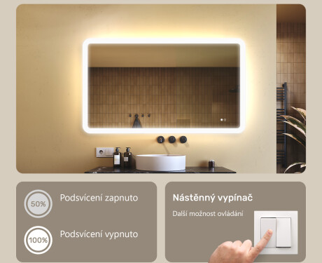 Zaoblené koupelnové zrcadlo s LED osvětlením, 120×70 cm, dvojbarevné, dotykový spínač, topná podložka #4