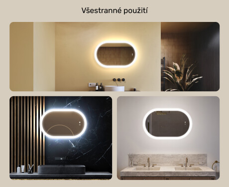 Osvětlené koupelnové zrcadlo, 80×50 cm, dvojbarevné, dotykový spínač, topná podložka #2