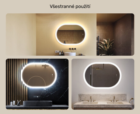 Osvětlené koupelnové zrcadlo, 100×70 cm, dvojbarevné, dotykový spínač, topná podložka #2