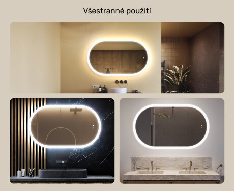 Osvětlené koupelnové zrcadlo, 120×70 cm, dvojbarevné, dotykový spínač, topná podložka #2