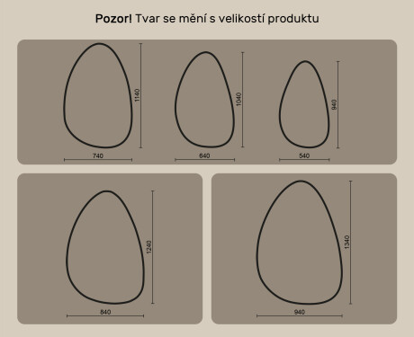 Neregulární zrcadlo s osvětlením, 64×104 cm, dvojbarevné, dotykový spínač, topná podložka #10