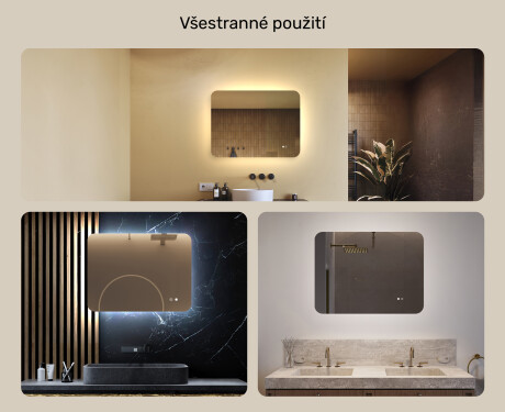 Zaoblené koupelnové zrcadlo s LED osvětlením, 80×60 cm, dvojbarevné, dotykový spínač, topná podložka #2