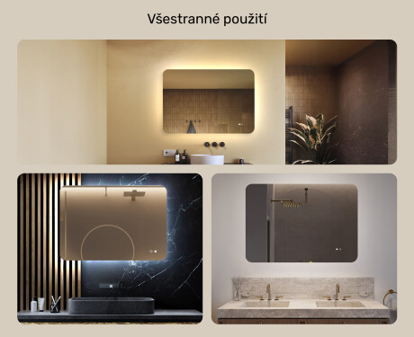 Zaoblené koupelnové zrcadlo s LED osvětlením, 100×70 cm, dvojbarevné, dotykový spínač, topná podložka #2