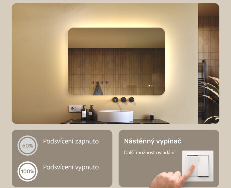 Zaoblené koupelnové zrcadlo s LED osvětlením, 100×70 cm, dvojbarevné, dotykový spínač, topná podložka #4