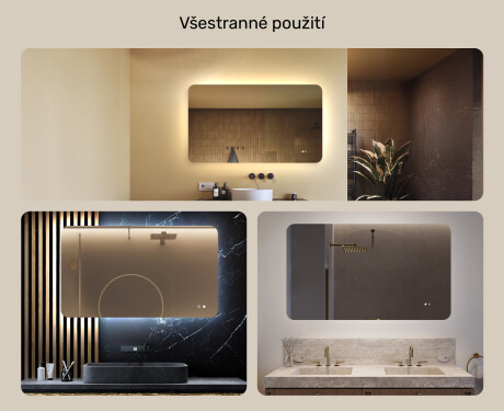 Zaoblené koupelnové zrcadlo s LED osvětlením, 120×70 cm, dvojbarevné, dotykový spínač, topná podložka #2