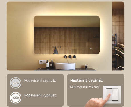 Zaoblené koupelnové zrcadlo s LED osvětlením, 120×70 cm, dvojbarevné, dotykový spínač, topná podložka #4