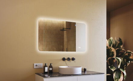 Zaoblené koupelnové zrcadlo s LED osvětlením, 120×70 cm, dvojbarevné, dotykový spínač, topná podložka