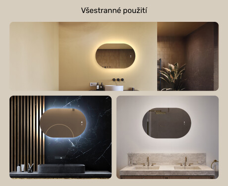Oválné zrcadlo s LED podsvícením 80x50/50x80 cm, duální barva, dotykový spínač, vyhřívací podložka #2