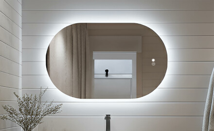 Oválné zrcadlo s LED podsvícením 80x50/50x80 cm, duální barva, dotykový spínač, vyhřívací podložka