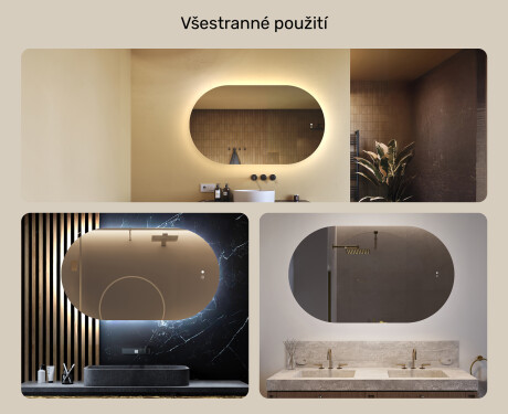Osvětlené koupelnové zrcadlo, 120×70 cm, dvojbarevné, dotykový spínač, topná podložka #2