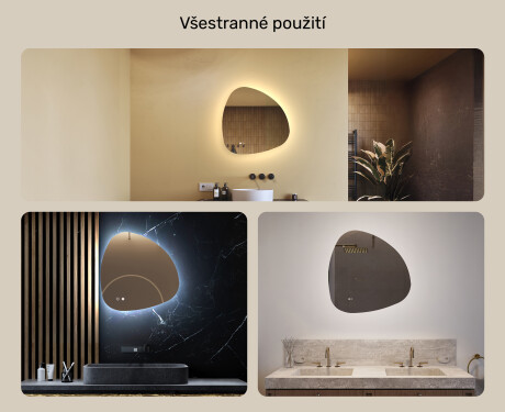 Nepravidelné zrcadlo s podsvícením 64×64 cm, duální barva, dotykový spínač, vyhřívací podložka #2