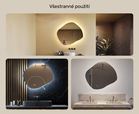 Koupelnové zrcadlo s osvětlením, 74×64 cm, dvojbarevné, dotykový spínač, topná podložka #2