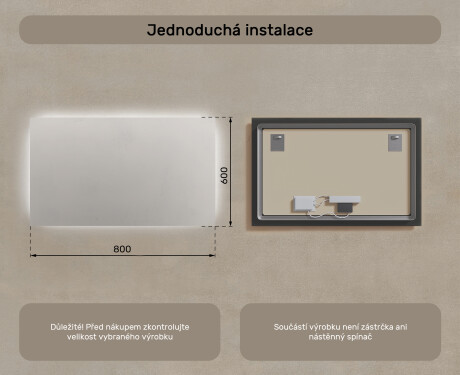 Podsvícené koupelnové zrcadlo 60x80/80x60 cm s neutrální barvou světla 4500K #6