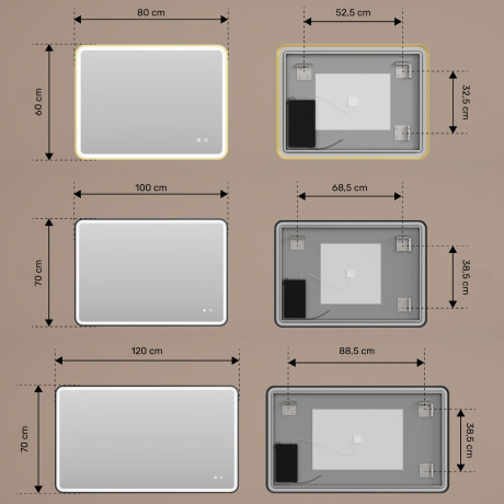 Zrcadlo se zaoblenými rohy s LED podsvícením v černém hliníkovém rámu #3